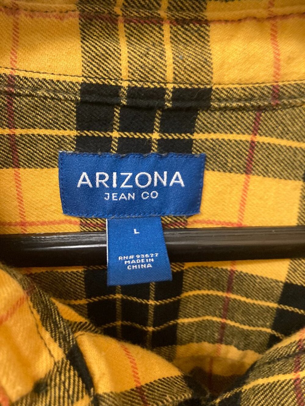 ARIZONA Jean Company Black and Yellow Plaid Flannel Shirt Outdoors Country (L)